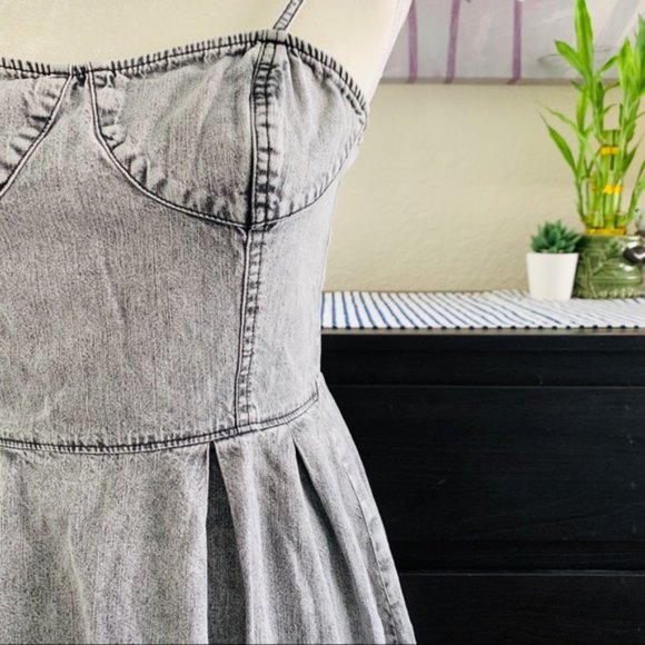 Frenchi Gray Acid Wash Denim Cami Skater Dress (F) - Picture 3 of 7